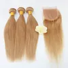 Straight Weave 7A Brazilian Virgin Hair 3 Bundles with Lace Closure Free Part Mixed Size Length Perfect for 27# Color Hair Weft