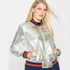 Wholesale- jassen Dames Europese en Amerikaanse mode-trend van wilde metalen kleur PU honkbaljas G1222