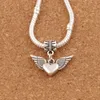 Metale Angel Wing Heart Big Hole Koraliki 100 sztuk / partia 21.8x24.5mm Antique Silver Fit Europejskiej Charm Bransoletki Biżuteria DIY B189