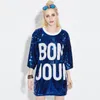 BON JOUR Women Tops Long Section Of The Sleeves Round Sleeve Collar Coat Nightclub Stage Sequins Costumes Fashion Tees
