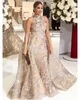 Apliques de lantejoulas Sereia Overskirt Vestidos de noite 2018 Yousef Aljasmi Dubai Árabe Alta Neck Plus Size Ocasião Prom Party Dress