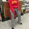 2017 k-pop hiphop old school ins style chaud damier noir et blanc à carreaux pantalon femme lâche pantalon large hommes et femmes