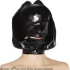 Zwart Sexy Latex Kap Kostuum Accessoires Met Rits Op Mond Open Neusgat Zip Op Terug Rubber Masker 00604875858