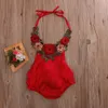 Yaz Bebek Giyim Yenidoğan Bebek Çocuk Giyim Bebek Kız Giysileri Nakış Backless Gül Çiçek Romper Tulum Sunsuit Bodysuit Kıyafetler