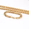 13mm Wide 24'' Necklace + 8.66" Bracelet Gold Plated Stainless steel Smooth Cuban Curb Link Chain Necklace Men Jewelry Gift