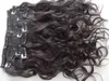 Extensões de cabelo virgem humano mongol 9 peças clipe em cabelo encaracolado cabelo castanho escuro natural preto cor