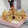 Vintage barok bruids tiaras sets goud rode kristallen prinses hoofddeksels prachtige witte diamanten bruiloft tiara's en kronen sets 15 * 10 H18