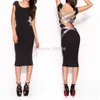 Hurtownie- 2016 Nowy Europejski Moda Kobiety Sexy Plus Rozmiar Długość Kolana Czarny Bodycon Sukienka Celebrity Casual Sukienka Backless Bandage Dress 453