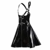 Femmes Shiny PVC Mini Dress Underbust Plissé Clubwear Sling Dress Sans Manches Full Zipper Costume Taille S-XXL