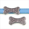 Partihandel Rhinestone Dog Bone Zink Alloy 10mm Slider Charms DIY Tillbehör Passa 10mm Pet Collar Wristband Sl508