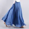 2019 Women Design Linen Cotton Vintage Long Womens Skirt Elastic Waist Boho Beige Pink Maxi Skirts Faldas Saia