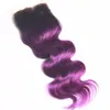 8A Malezji Purple Ombre Corke Zamknięcie z wiązkami dwa ton 1b fioletowe ludzkie włosy z zamykaniem fioletowe ciemne korzenie 9591668