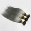 3 adet / grup Brezilyalı Ombre Saç Atkı Iki Ton Koyu Kök 1B / 613 1b / Gri Sarışın Perulu Düz İnsan Saç yumuşak Ucuz Saç Demetleri