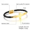 Pulsera de cuero negro de 8 "para hombres y mujeres, joyería chapada en oro, pulseras de oración de Jesús con cierre magnético BL-240