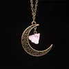 Crescent Half Moon Wisiorek Naszyjnik Kamień Naturalny Prehnite Amethyst Crystal Healing Reiki Gemstone Antique Brąz Naszyjnik Bogini Biżuteria