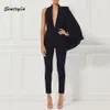 Partihandel-2017 Nyaste Deep V Neck Runway Jumpsuit Toppkvalitet Kvinnor Svart Sexig Backless Bodycon Bodysuits Moderna Chic Party Jumpsuits