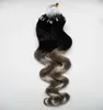 Zilveren Ombre Body Wave Micro Loop Hair Extensions 1G 100S T1B / Grijs Rey Ombre Menselijke Haar Mikro Ring Extensions