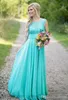 2020 Country Style Turquoise Bridesmaid Dresses Cheap Beach Floor Length Lace V Backless Long Bridesmaid Dresses for Wedding