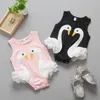 Nyfödda kläder baby romer söta swan mönster bebis en bit passar baby tjejer spets jumpsuits sommar baby kläder klättra bodysuit babysuiter