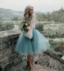 Lace corpete Boho Cocktail Party vestidos curtos Vintage A Linha Tiers Tulle See-through Prom Vestidos saia tutu na altura do joelho vestido de noite