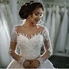 Applique de lujo Crystal Wedding Dresses con hermosa joya de manga larga cubierto botón Back Sweep Train vestido de novia 2017 Nuevo