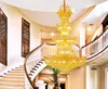Lyxig villa trappa kristall guld hänge lampor modern minimalistisk ljus dupex foajé hotell lobby mall vardagsrum långa ljuskronor hem dekoration