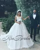 Arabische Dubai-Ballkleid-Spitze-Hochzeitskleider, quadratischer Ausschnitt, Träger, lange Hofschleppe, Tüll-Perlen-Brautkleider