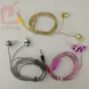 vente directe en gros universel or étincelle ruban rose écouteurs oreillette casque 110 cm ligne de cristal 3 couleurs avec micro 1000 ps/lot