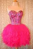 2017 neues rosafarbenes A-Linien-Kurzschluss-Heimkehrkleid mit Perlen verziert, Kristallen, Schnürung, Abschlussball-Partykleid BM100