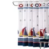 Cortinas de ducha de barco de vela, cortinas de baño de rayas azul marino náuticas de estilo veraniego, cortina de ducha de tela de poliéster impermeable con 3008130