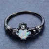 Elegant Heart Cut Rainbow Opal Claddagh Ring Fashion White CZ Wedding Jewelry Black Gold Filled Engagement Promise Rings