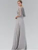 Silver blygsamma brudtärna klänningar lång med korta ärmar spets chiffong golv längd 3/4 ärmar blygsamma land brudtärna klänningar försäljning