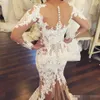 2019 Zuhair Murad Lace Bröllopsklänningar Långärmade Sheer Neck Pärlor Mermaid Bröllopsklänningar Sweep Train Vår Sommar Real Image Bridal Dress