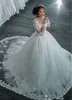 Удивительный тюль, длинные рукава жемчужина шейный шариковый платья свадебные платья с бисером кружевной аппликации свадебные платья