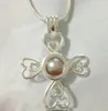925 Silver Pearl Cage Locket Pendant Montering, Sterling Silver Cross Heart Four-Leaf Clover Style Love Charm för Armband Halsband Smycken