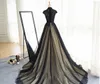 Gothic Black Wedding Dresses Champagne Lining High Neck Lace Appliques Capped Sleeves Zipper up Sweep Train Wedding Dress Cheap Br281h