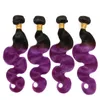 Peruwiańskie dziewicze fioletowe ombre ludzkie włosy z czołowym zamknięciem 4pcs Lot 13x4 Fael Body Fala 1 Bppurple Dwukrotne Ombre Frontal z BU7449380