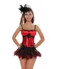 Sexy Straps Overbust Corset and Dress Red Cup Lingerie and Dance Mini Skirt Fancy Showgirl