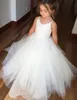 Симпатичные Винтаж Цветок Девушка Платья Кружева Tulle Flowergirl Платье Спагетти Ремни Без рукавов Пухлые Пагестные Платья Святого Причастия Для Девочек