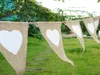 20sets/lot Fast Shipping 13 flags Love Heart triangle Pennant Jute Burlap Bunting Banner With White Heart For Wedding Party