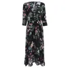 New Women's Bohemia Floral Dress Lady's Vintage Flowers Print V neck Elegant Long Dress Female Causal Dresses C3088