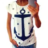 T-shirt Femme Grossiste - 2022 T-shirt solide pour femmes à manches courtes Anchor Imprimer Casual Dames O-Cou Moda Femme Vetement Famme T-shirts