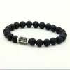 Venta al por mayor exquisita Micro incrustación rectángulo negro Cz con cuentas de piedra de ágata mate de 8mm pulsera de alta calidad