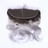 Deux tons 1B / gris brésilien Ombre cheveux humains pleine dentelle 13x4 fermeture frontale vague de corps 8-24 "en stock gris argenté Ombre dentelle frontale