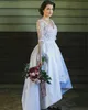 챠밍 V 넥 깎아 지른 소매 웨딩 드레스 새틴 라인 높은 낮은 신부 가운 국가 웨딩 Vestidos 맞춤 제작