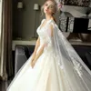 Incredibili abiti da sposa Watteau Sexy scollo a V con applicazioni in pizzo Abiti da sposa senza schienale con lacci Abito da sposa lungo in tulle con una linea