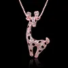Rose Gold weiß Kristall Schmuck Halskette für Frauen DGN522 Giraffe 18K Gold Edelstein Anhänger Halsketten mit Ketten309L