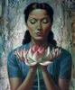 Encadré Vladimir Tretchikoff 'nénuphar' 1954, véritable peinture à l'huile de portrait pure célèbre peint à la main Toile Multi tailles P067