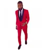 Fashionable Groom Tuxedos Groomsmen One Button Red Shawl Lapel Best Man Suit Wedding Men's Blazer Suits (Jacket+Pants+Tie) K311