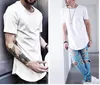 Curvo Hem Hip Hop T-shirt Dos Homens Urban Kpop Prolongado T camisa Liso Longline Mens T Camisas Roupas Masculinas